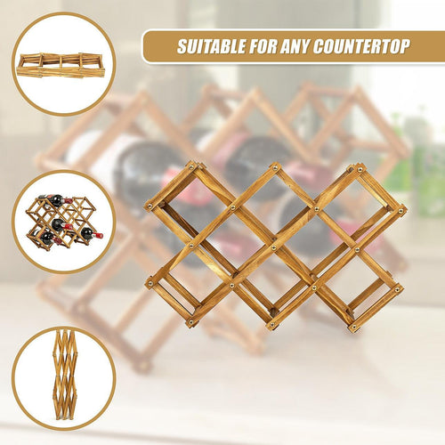 Wooden Wine Rack Freestanding 10 Bottles Countertop Storage