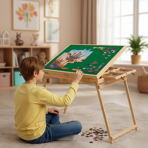 1500-Piece Jigsaw Puzzle Table with Folding Legs – Portable Puzzle Storage & Sorting Board