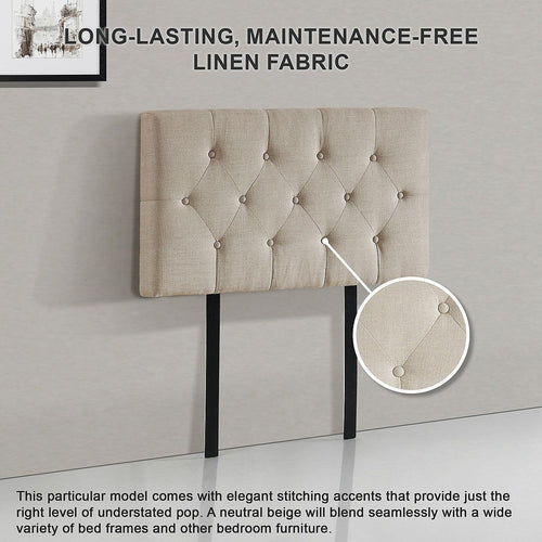 Single Linen Fabric Deluxe Headboard Bedhead in Beige
