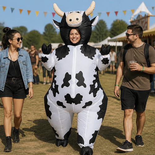Adult Inflatable Cow Costume Blow Up Fancy Dress Halloween Party Suit