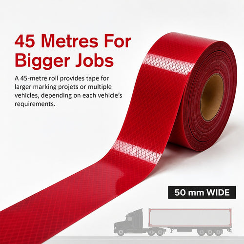 ECE104 Red Reflective Tape 50mm x 45m Truck Trailer Safety