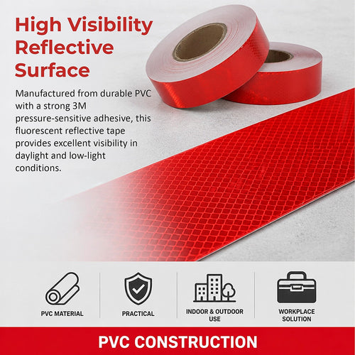 Hi Vis Reflective Tape 2 Pack 50mm x 50m 3M Adhesive Red