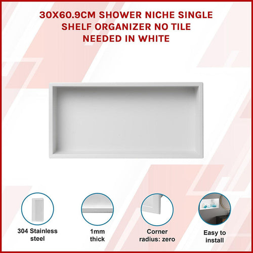 641 x 336 x 101mm Shower Niche Single Shelf Organizer No Tile Needed in White Finish