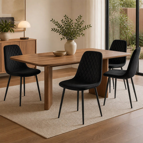Dining Chair Set of 4 Faux Suede Upholstered Metal Legs Padded Kitchen Dining Chairs Suede Black