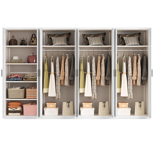 320x200cm 8-Door White Steel 3 Hanging and 1 Shelf Wardrobe with Black Handle Storage Cabinet