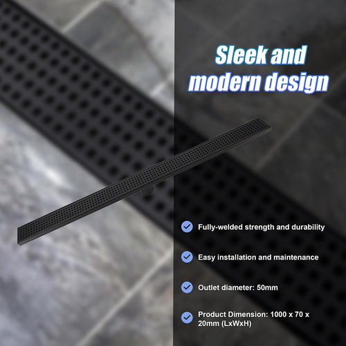 100cm Bathroom Shower Black Grate Drain w/ Centre outlet Floor Waste