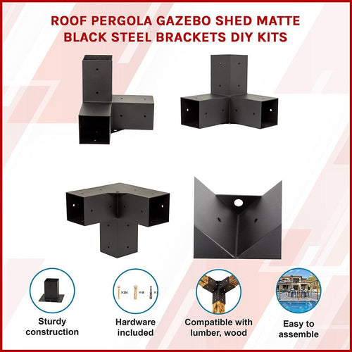 Roof Pergola Gazebo Shed Matte Black Steel Double Brackets DIY Kits
