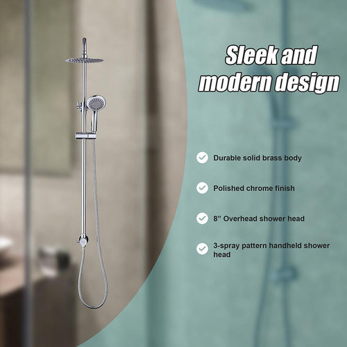 WELS 8" Chrome Rain Shower Dual Rounded Heads Set with Handheld