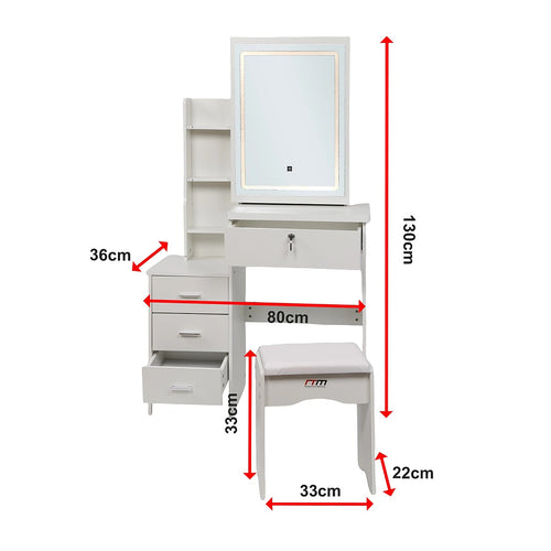 Makeup Vanity Table with LED Lighted Mirror & Stool – Bedroom Dressing Table with Storage Drawers