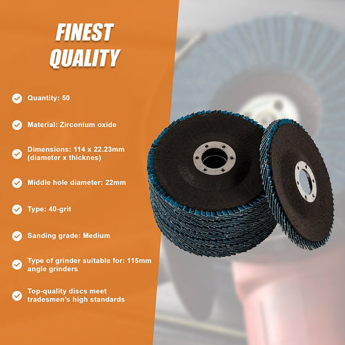 50x Pack Premium Zirconia Flap Disc Sanding Grinding 115mm 4.5" 40 Grit