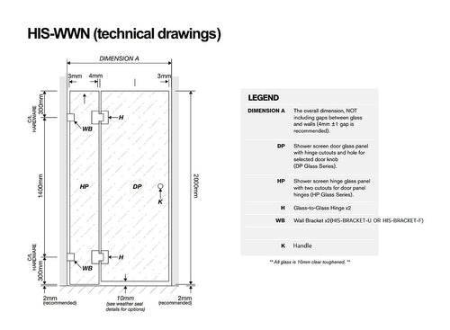 100x90cm Corner Frameless Shower Screen – Nickel Wall U-Brackets with SS Hinges for Contemporary Bathrooms