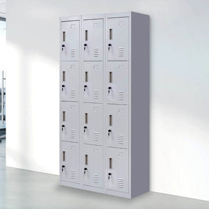 Grey 12-Door Locker for Office Gym Shed School Home Storage - Standard Lock with 2 Keys