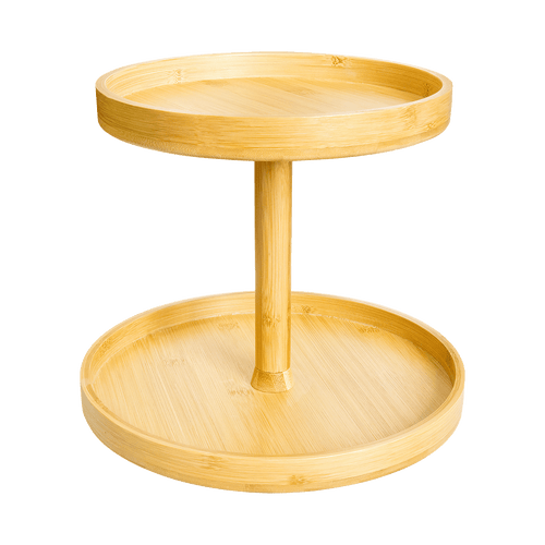 2-Tier Bamboo Lazy Susan Turntable Organizer for Kitchen Counter Cabinet