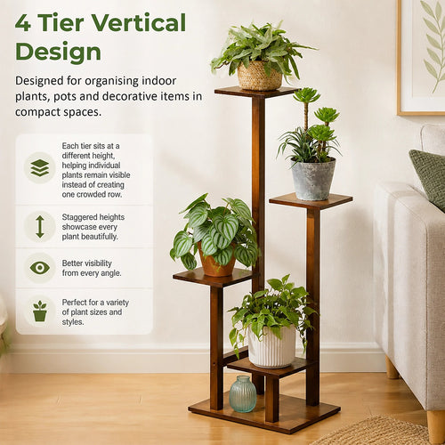 4 Tier Vertical Dark Wood Plant Stand Indoor Display Rack