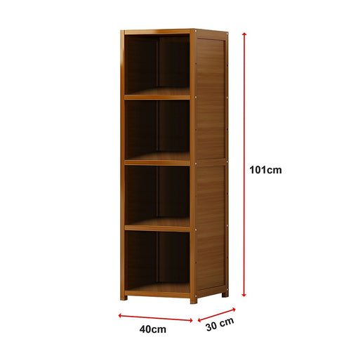 Bamboo 4-Shelf Bookcase – Adjustable Display Storage Rack Stand for Living Room, Bedroom or Home Organisation