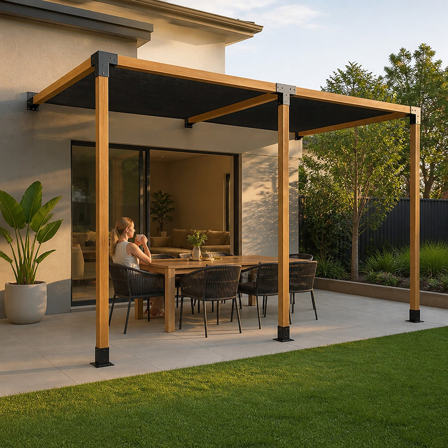 DIY Pergola Kit – Double Wall Mount with Black Screens Set with Brackets