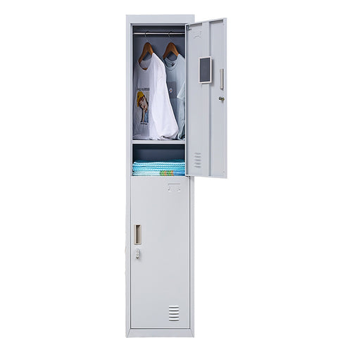 2-Door Metal Locker Cabinet in Grey – Padlock-operated