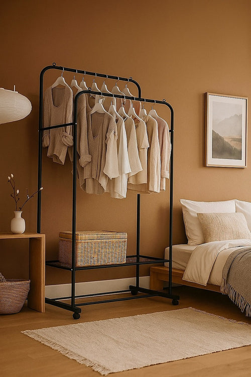 Double Clothes Rack Metal Garment Rail 80x154cm – Heavy Duty Hanging Storage Shelf