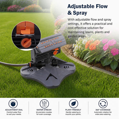 Garden Rotary Sprinkler 3 Arm 360° Adjustable Lawn Watering System