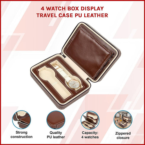 4 Watch Box Display Travel Case PU Leather 