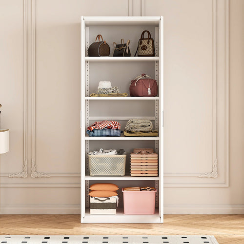 80x200cm 2-Door White Steel Shelf Wardrobe with White Handle Storage Cabinet