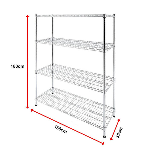 Modular Wire Storage Shelf 1500 x 350 x 1800mm Steel Shelving - Carbon Chrome Plated