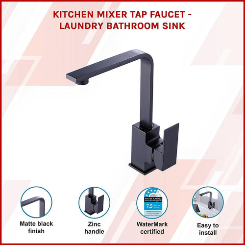 Kitchen Mixer Tap L-Neck Faucet Laundry Bathroom Sink in Black