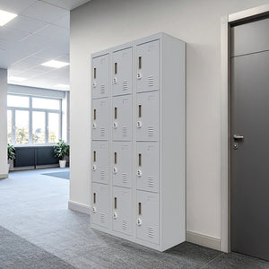 12-Door Locker – Grey 3-Digit Combination Lock | Secure Storage for Office, Gym, School
