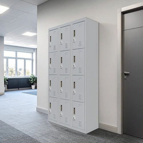 12-Door Locker – Grey with 3-Digit Combination Lock | Secure Storage for Office, Gym or School Use