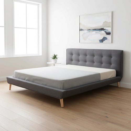 King Linen Fabric Bed with Button Tufted Headboard - Grey