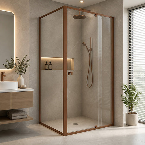 Semi-Frameless Shower Screen – Dust Brown, Front: (74~82)x195cm, Side: (77~80)x195cm