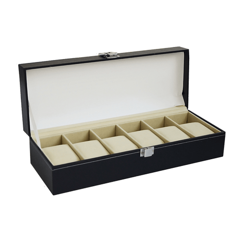 6 Slot Men’s Watch Display Case Box Black PU Leather