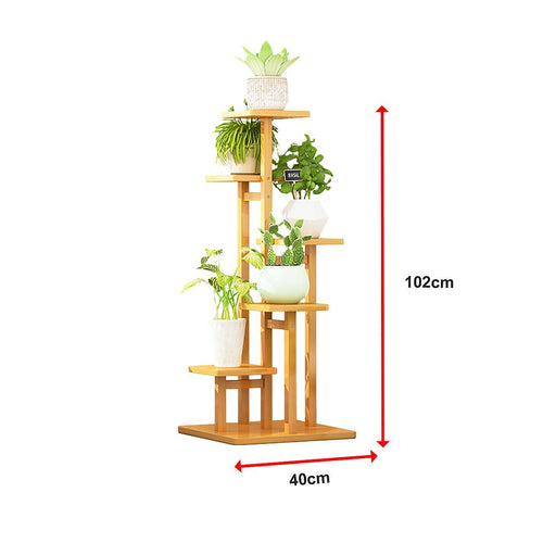 5 Tiers Vertical Bamboo Plant Stand Staged Flower Shelf Rack Outdoor Garden - Wood
