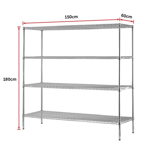 Modular Chrome Wire Storage Shelf 180 x 150 x 60cm Steel Shelving