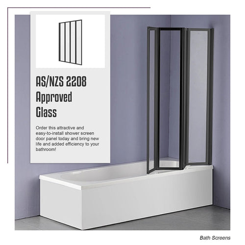 4 Fold Black Folding Bath Shower Screen Door Panel 1000 x 1400mm