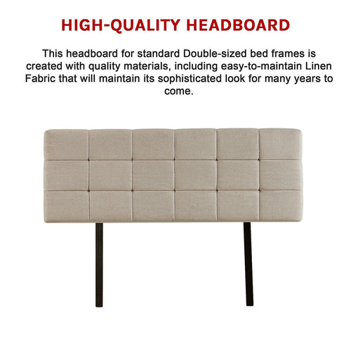 Beige Linen Fabric Double Deluxe Tufted Headboard Bedhead