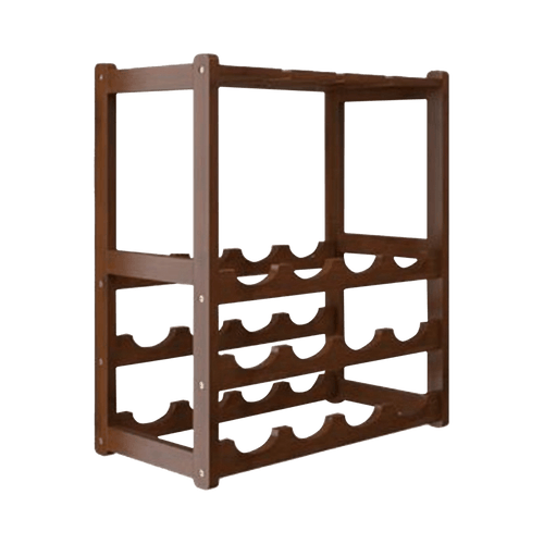 Bamboo Wine Rack Free Standing 15 Bottles with 6 Glasses Holder Storage in Dark Brown