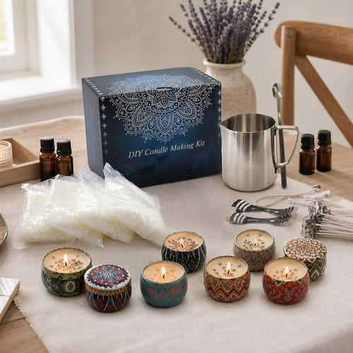 DIY Candle Making Kit with Beeswax, Pouring Pot, Wicks & Tins