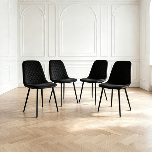 Dining Chair Set of 4 Faux Suede Upholstered Metal Legs Padded Kitchen Dining Chairs Suede Black