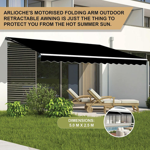 Outdoor Awning Black - 5x2.5m Retractable Sunshade