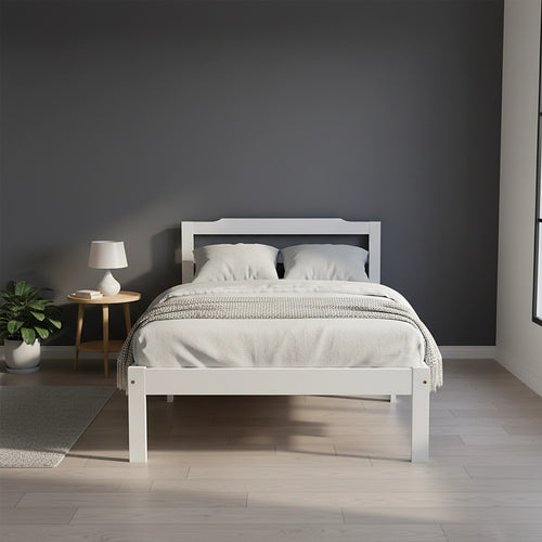 Single Wooden Bed Frame – Sturdy Home Furniture in White Finish