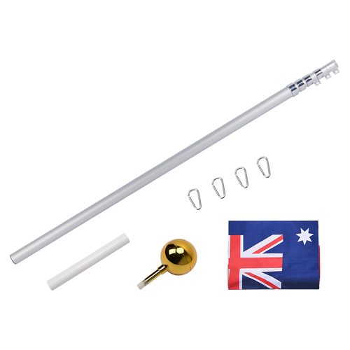 9.1m Flag Pole Kit Telescopic Heavy Duty 16 Gauge Aluminium with Flag
