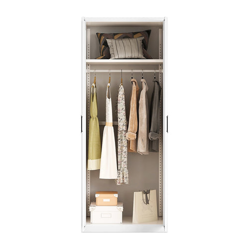 80x200cm 2-Door White Steel Hanging Wardrobe with Black Handle Storage Cabinet