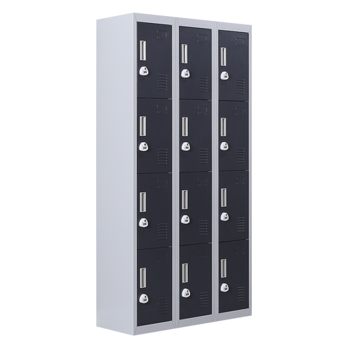12-Door Locker – Grey with Charcoal Door with 3-Digit Combination Lock | Secure Storage for Office, Gym or School Use