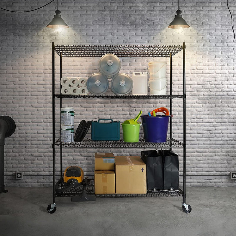 Black Modular Wire Storage 150x45cm Shelf with Wheels | FactoryFast.com.au