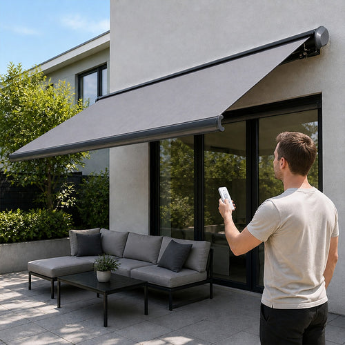 Motorised Folding Arm Awning 5x3m | Full Cassette Grey