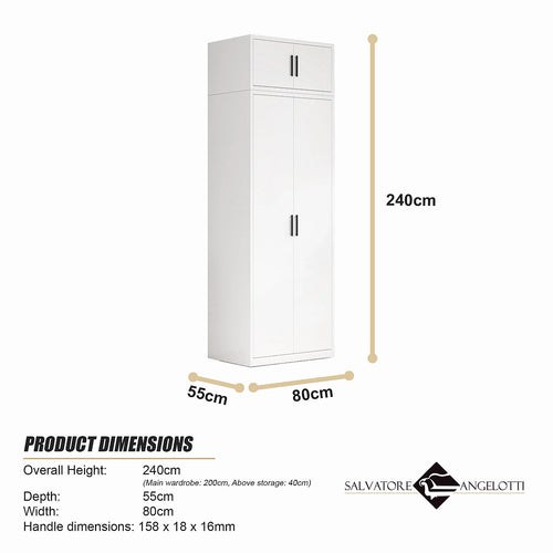 80x240cm 2-Door White Steel Shelf Wardrobe with Black Handle Storage Cabinet