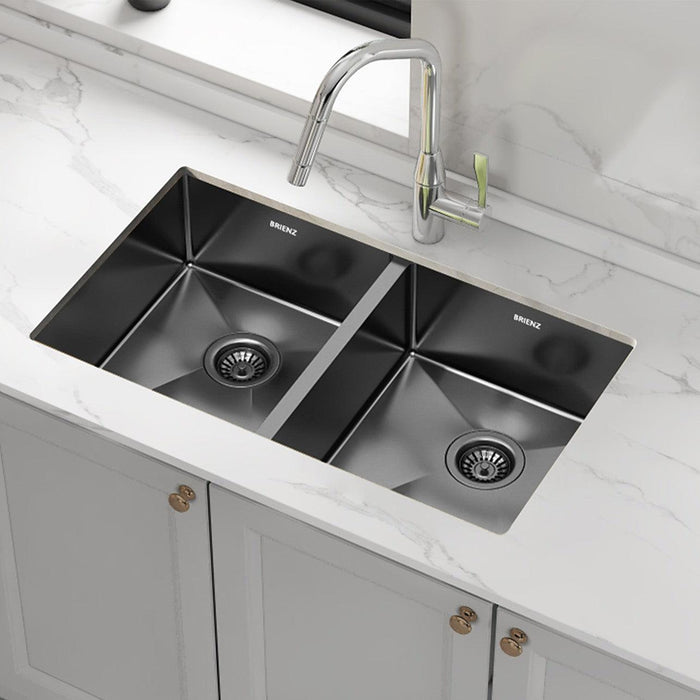 775x450mm Handmade 1.5mm Stainless Steel Sink – Undermount/Topmount with Waste & Black with sand finish Look