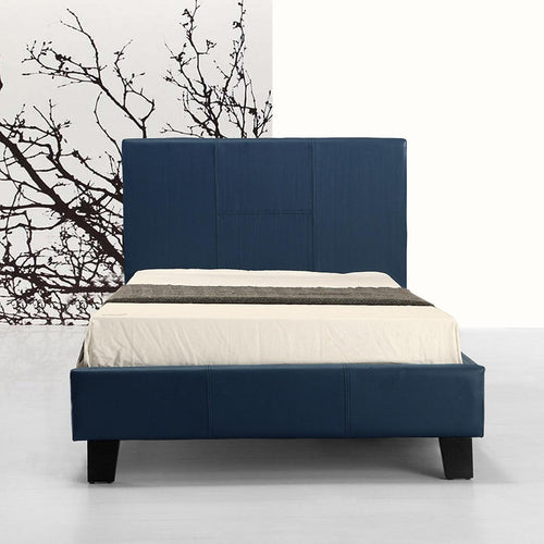 Single Bed Frame Blue PU Leather