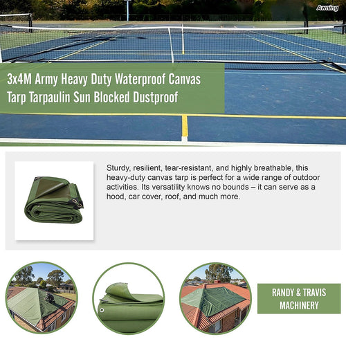 3x4M Army Heavy Duty Waterproof Canvas Tarp Tarpaulin Sun Blocked Dustproof